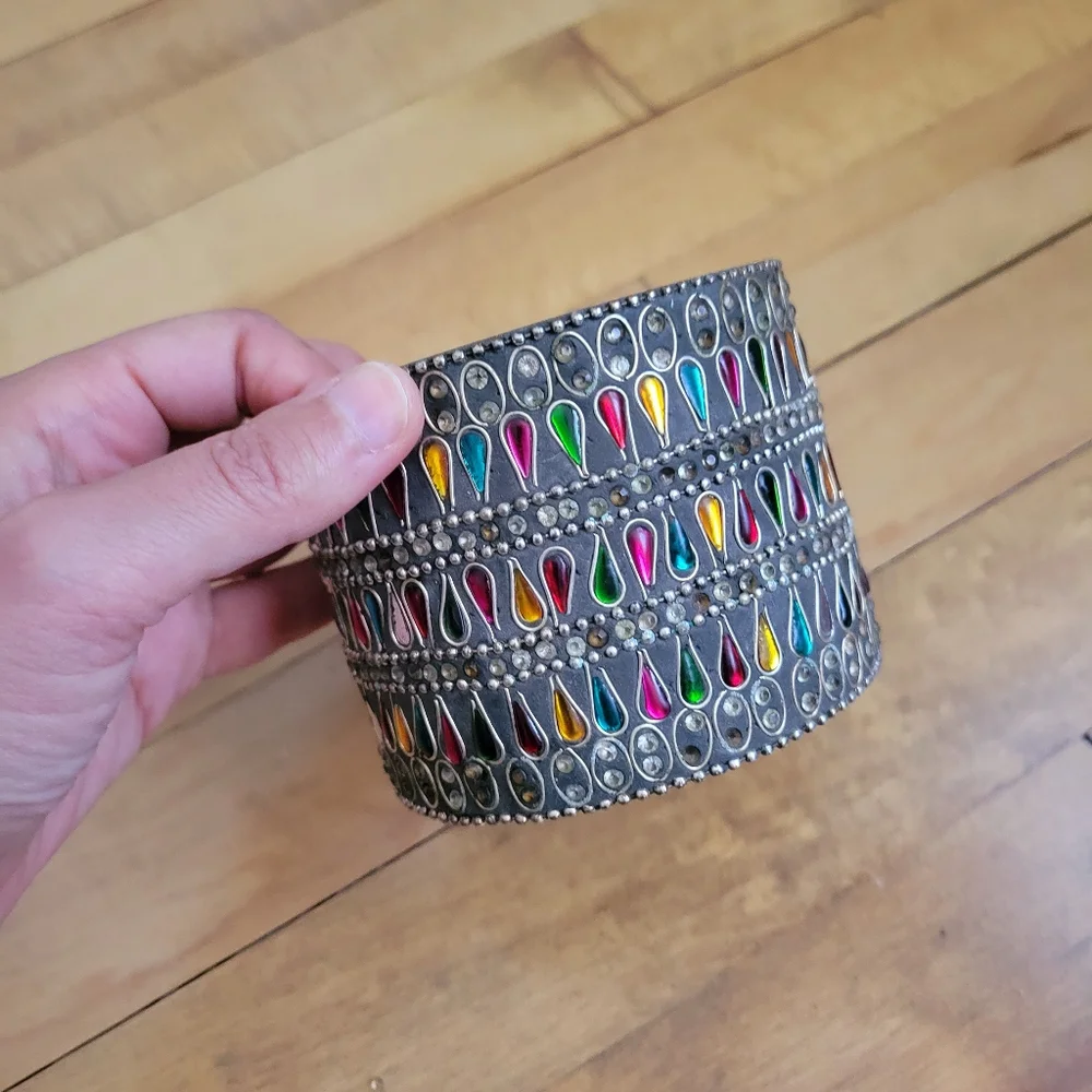 Vintage Indian Bejeweled Circular Box